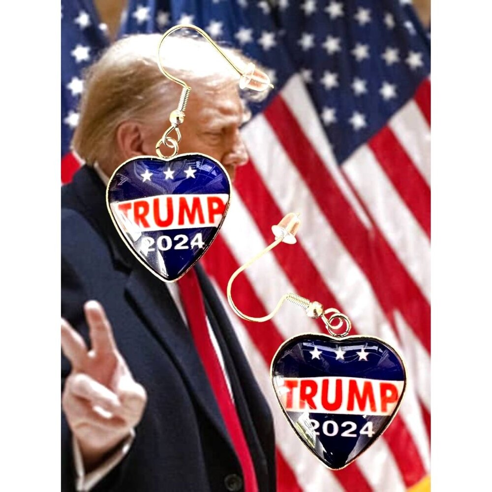 Trump 2024 MAGA Earrings Patriotic New Heart Shaped Dangle Hooks  Electi…